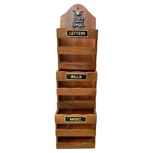 Vintage 3-Tier Wood Letter Holder: MCM Wall Mount Mail Organizer - Picture 3 of 8